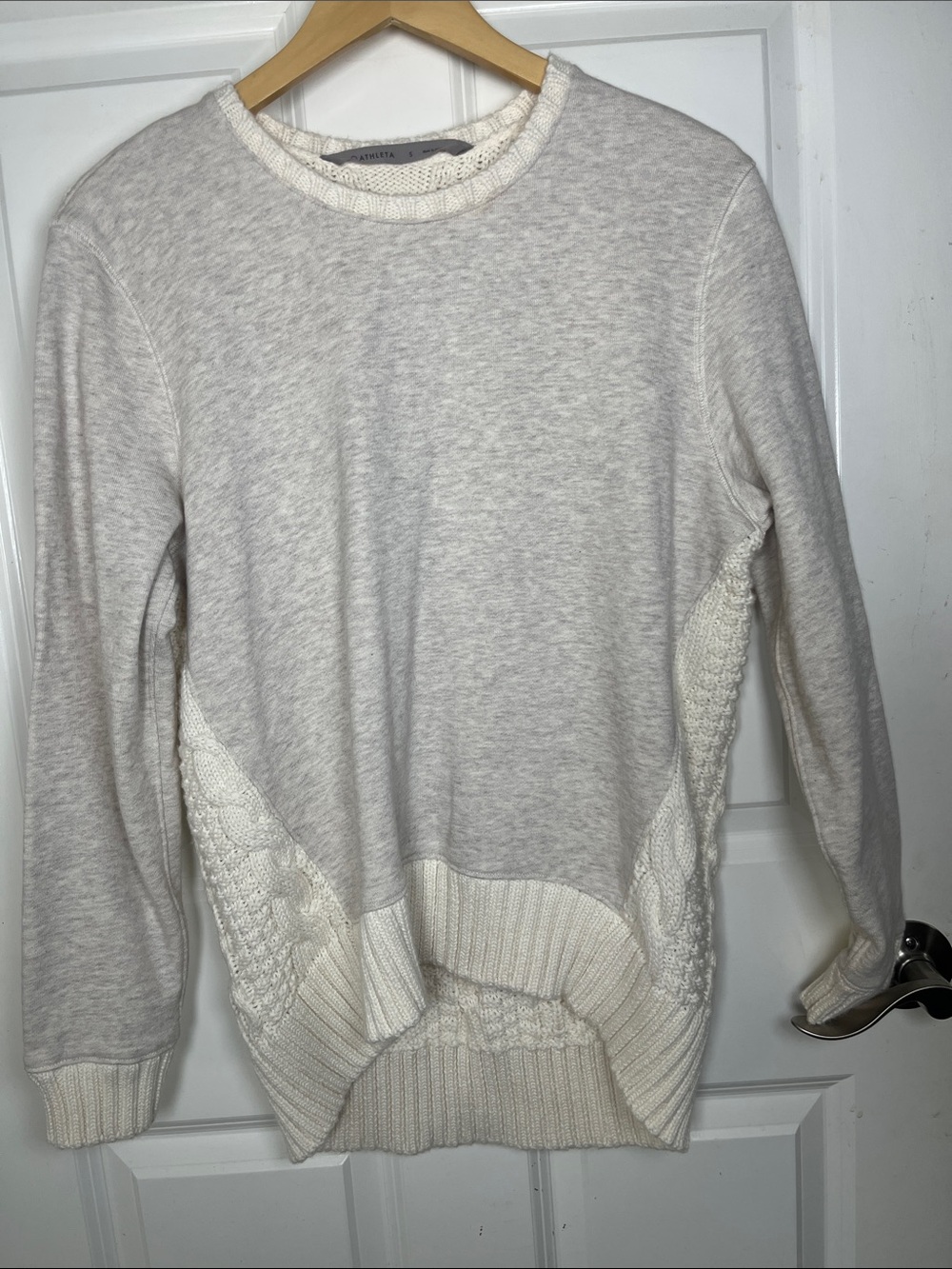 Athleta Madera Chunky Knit Sweater Sz small- mixed media cable knit, merino wool